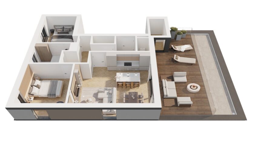 Penthouse 2 chambres avec terrasse exposée sud